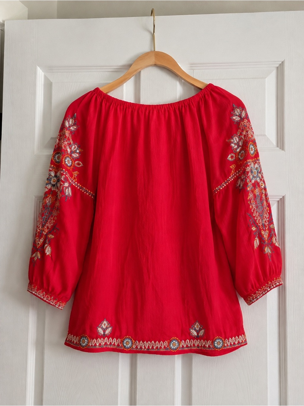 Johnny Was Coral Embroidered Boho Peasant Blouse Top Size S - Picture 2 of 5